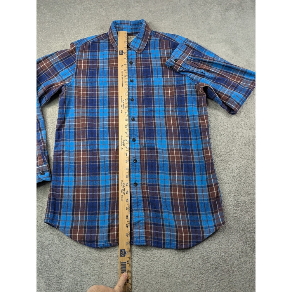 LL Bean Mens M Tall Flannel Shirt Traditional Fit Blue Brown Plaid Long Sleeve - Picture 6 of 10